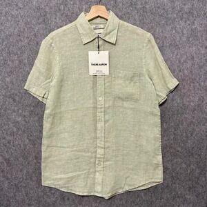 New THOM AARON Men's Light Green‎ Linen Short Sleeve Button Up Shirt Size S